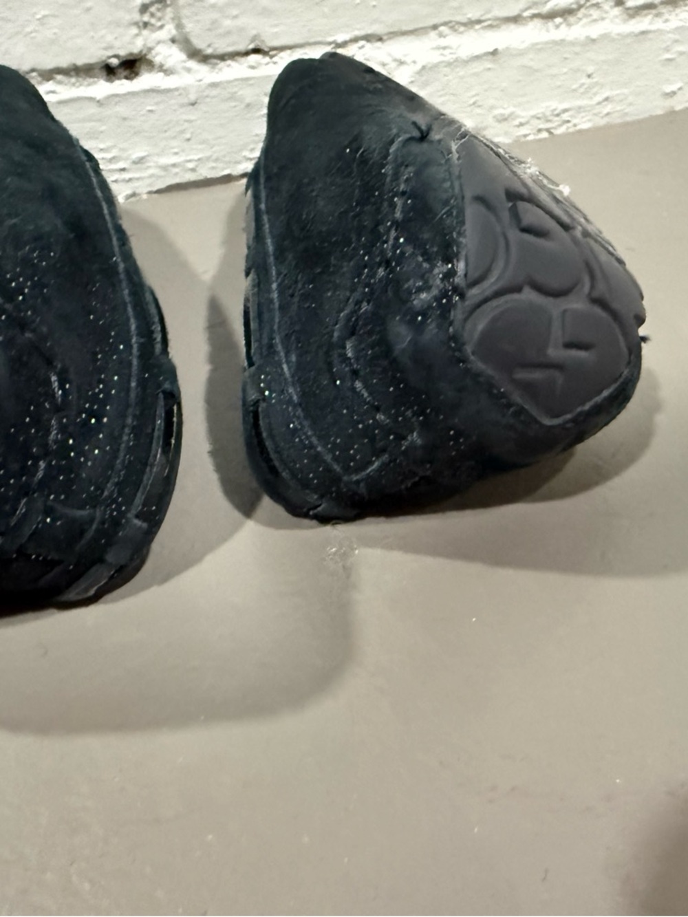 UGG Black Suede Moccasin Slippers with Bow Accent - Picture 5 of 5